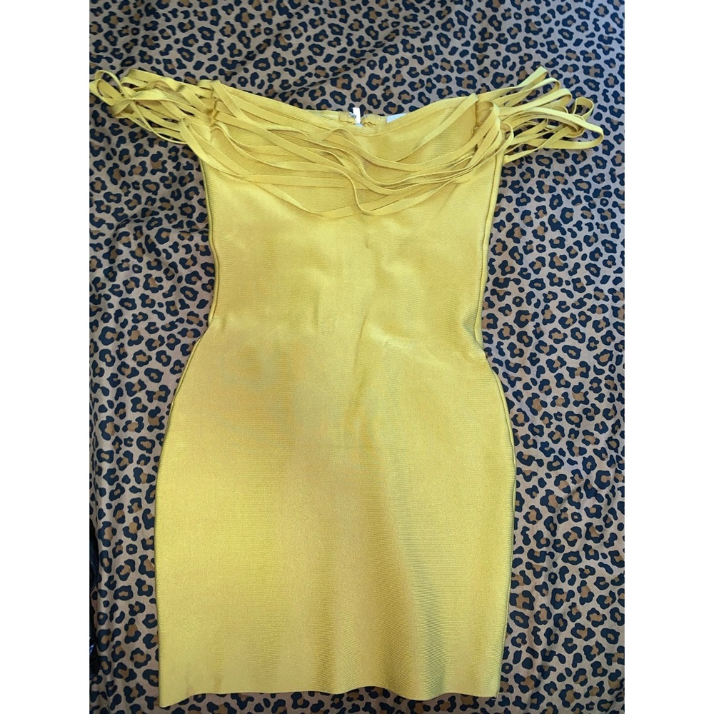 Mustard off the shoulder bandage dress